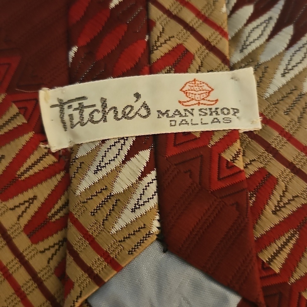 Vtg TITCHE'S Man Shop Dallas Patterned Rockabilly Punk Clip-on Tie - Picture 7 of 9